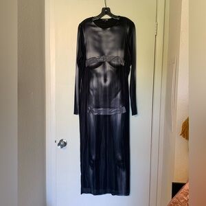 Plus Size Mesh Long Sleeves Mesh Maxi Dress